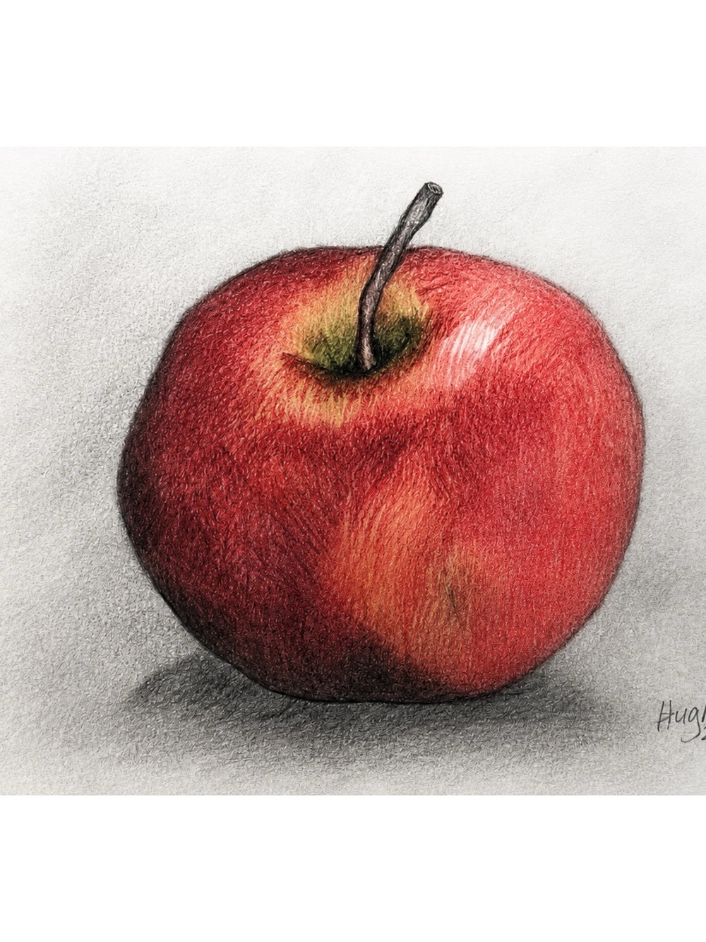 Red Apple Print of Original Art by Hughes | Wall Decor | 8”x10” | Dining Art